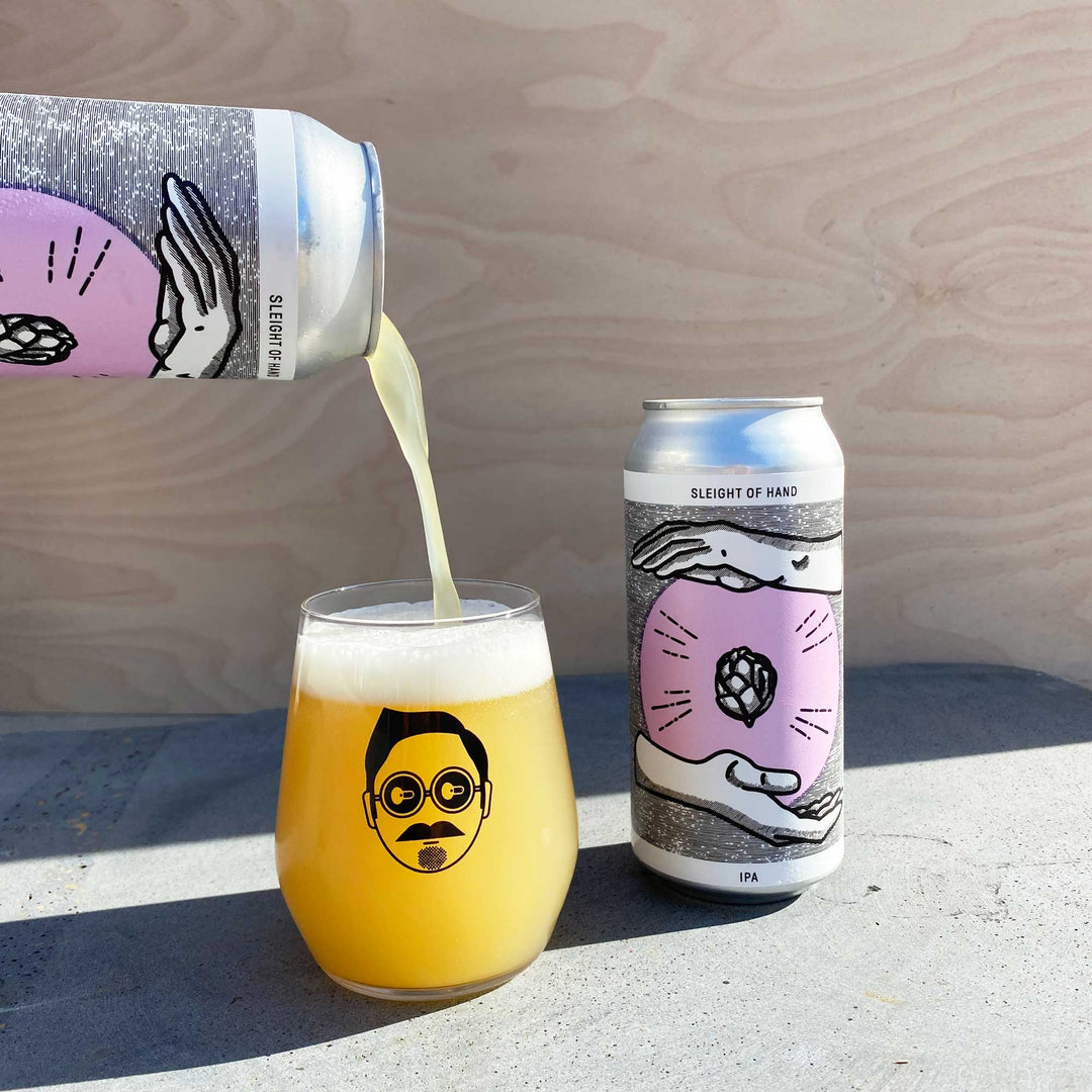 KIcks Brewing Sleight Of Hand IPA with glass